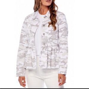 XL Mud Pie White Denim Cotton Camo Print Jacket XL